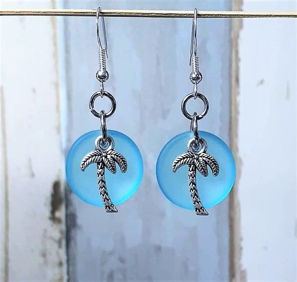 Sea Glass Palm Tree Earrings