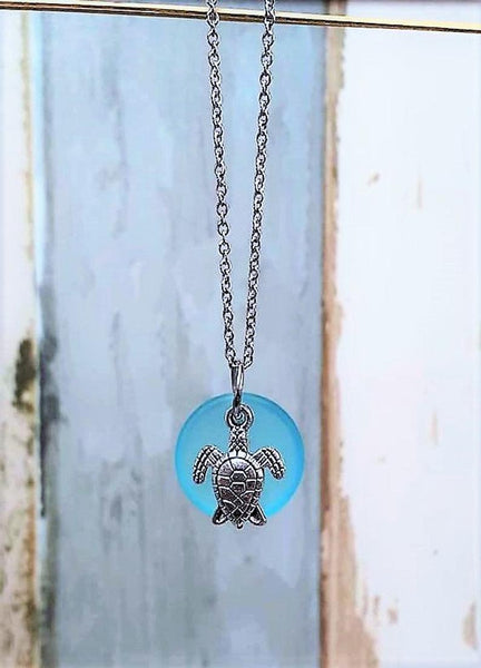 Sea Glass Sea Turtle Necklace