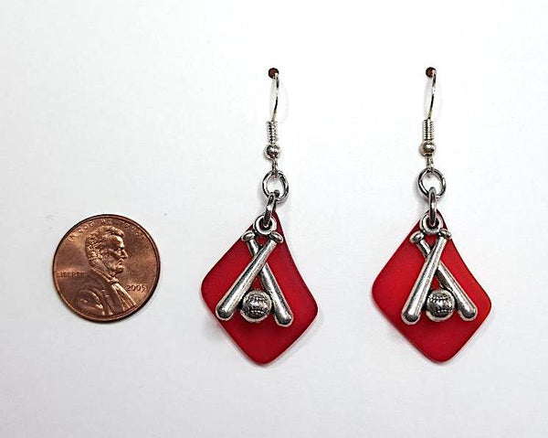 Sea Glass Bat & Baseball Earrings