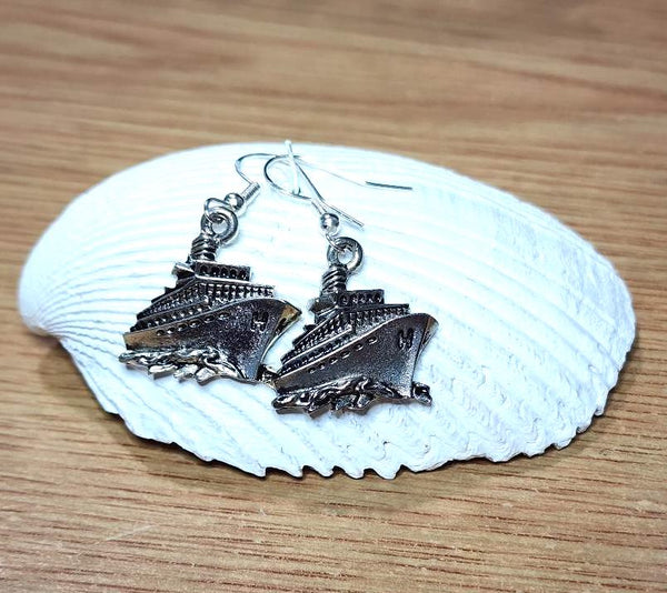 Silver Cruise Ship Earrings