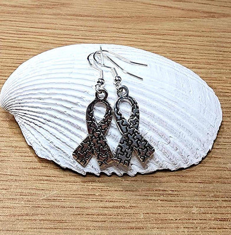 Autism Puzzle Ribbon Earrings