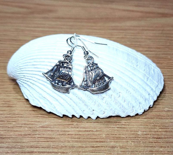 Silver Spanish Galleon Earrings